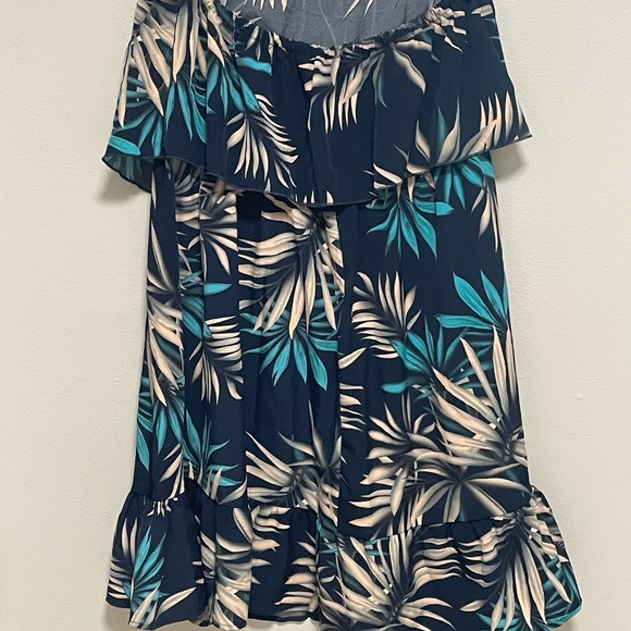 SHEIN Blue Tropical Leaf Print Dress - Picture 3 of 4